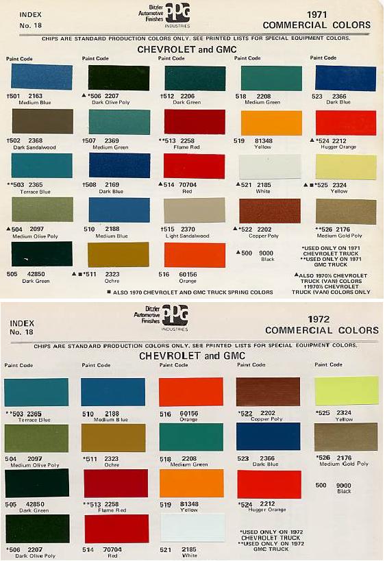 What Paint Codes Colors Were Offere In 71 72 The 1947 Present Chevrolet Gmc Truck Message Board Network - Chevy Paint Code 72